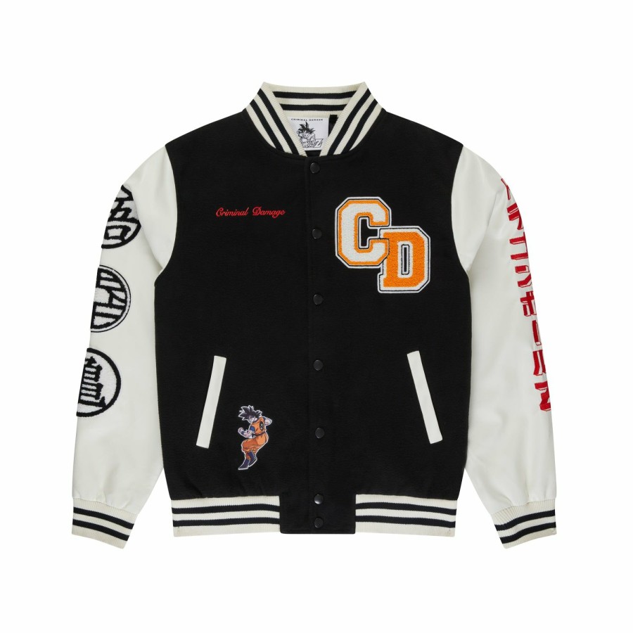 Mens Criminal Damage Outerwear | Goku Varsity Jacket - Black/White ...
